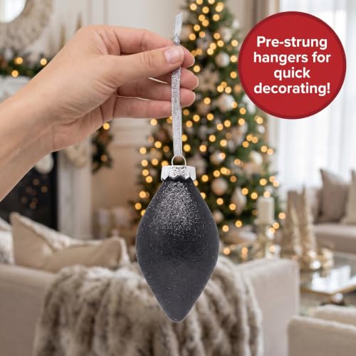 4-Inch Onyx Diamond Finial Assortment - Black Teardrop Christmas Ornaments Set
