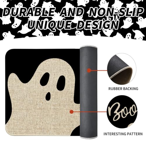 Halloween Kitchen Mat Set of 2 - Ghost Boo Black Halloween Rugs with Variation
