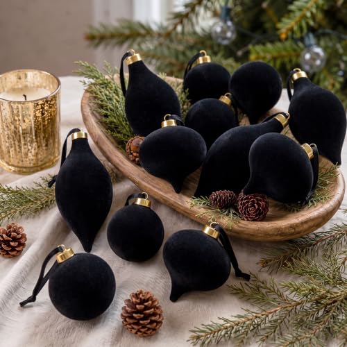 Velvet Christmas Ornaments Set - Black 12 Pcs 2.36 Inch Holiday Decor, Variation of THIS listing