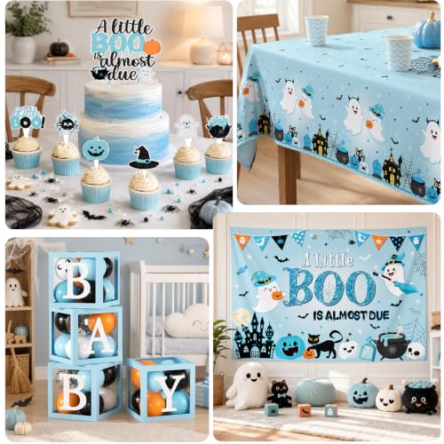 Blue Halloween Baby Shower Decorations Kit with Balloon Arch and Party Supplies