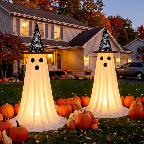 Light Up Ghost Decorations - Indoor Outdoor Halloween Halloween Decorations 2 Pack