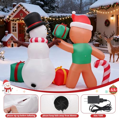 Gingerbread Snowman Inflatable Christmas Decoration with LED Lights - 6FT Outdoor Holiday Yard Decor