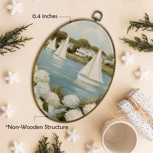 Nautical Coastal Wall Art - Hydrangea Sailboat Canvas Decor, 11x8.5 Inch
