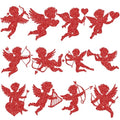 Red Valentine Cupid Paper Cutouts - Glitter Giant Bulletin Board Decorations, 12 Pcs
