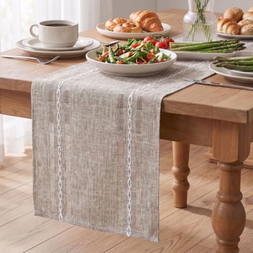 Brown Embroidered Farmhouse Table Runner - 13 x 108 Inch Rustic Kitchen Decor - Seasonal Home Dining Accessory