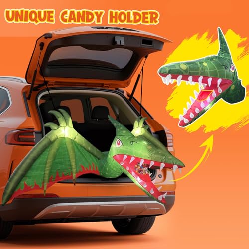 Pterosaur-Themed Halloween Car Inflatable Decor with LED Lights & Candy Pocket - Trunk or Treat