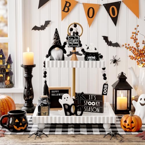 Halloween Tiered Tray Decor Set - 8 Pieces for Indoor Home Holiday Display