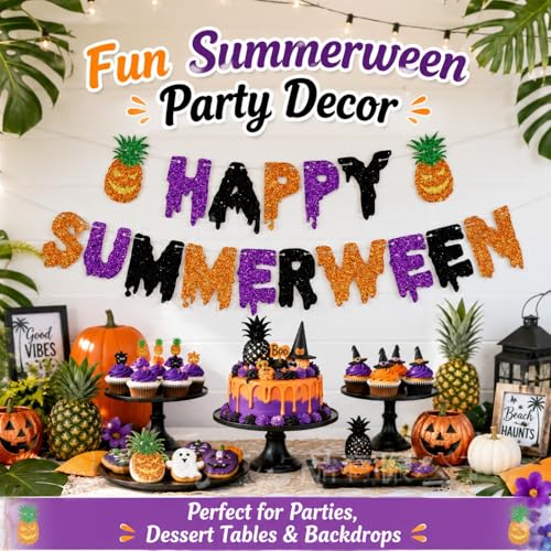Summerween Glitter Banner Party Decorations - Tropical Theme DIY Hanging Sets