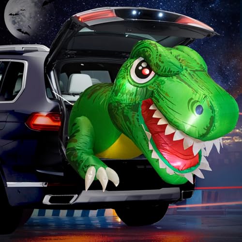 Inflatable Dinosaur Halloween Car Decorations Kit - 3.8 ft Outdoor Trick-or-Treat Dinosaur with LED Eyes, Trick or Treat Car Archway Decor - Variation of Dinosaur