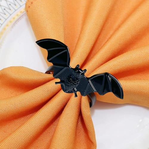 Halloween Napkin Rings Set of 6 - Black Bat Design, Size 4, Spooky Table Decor