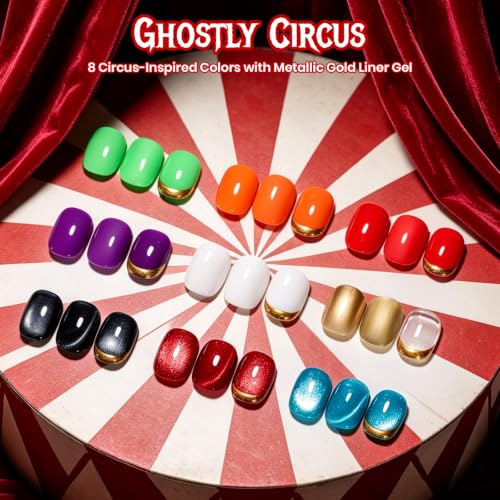 Halloween Gel Nail Polish Set - 8 Colors for Fall & Spooky Nail Art - Ghostly Circus Variation