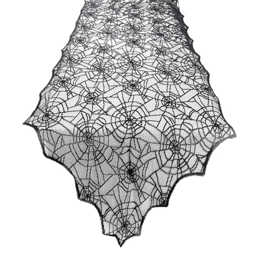 Halloween Table Runner Black Lace Spider Web 14 x 48 Inch - Halloween Decor