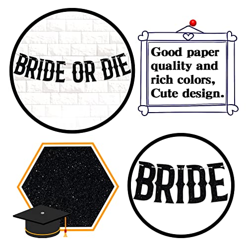 Halloween Bride or Die Banner - Spooky Wedding & Bridal Shower Decorations, Black Glitter