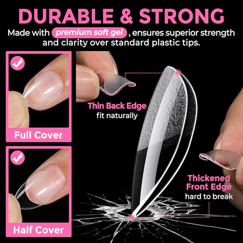 Extra Short Almond Gel Nail Tips 216Pcs - Soft Clear Press-On Nails, B-Variation