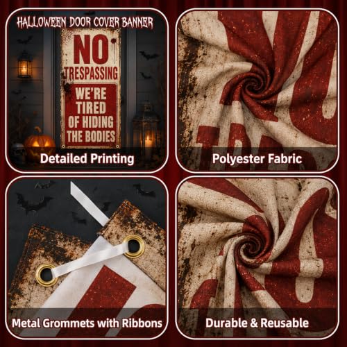 Halloween Door Cover Banner - Large Spooky Warning Design, Reusable Holiday Decor