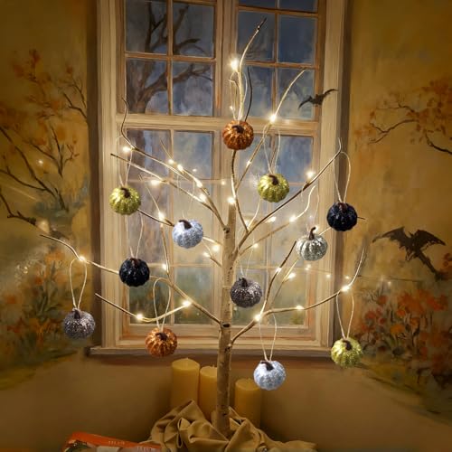 30Pcs Fall Pumpkin Ornaments - Mini Rustic Hanging Decorations for Autumn & Holiday Tree