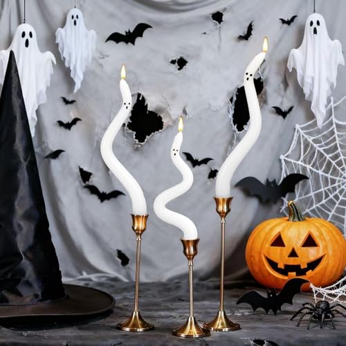 Halloween Ghost Taper Candles Set - Funny Twisted Wax Decorations for Home & Parties