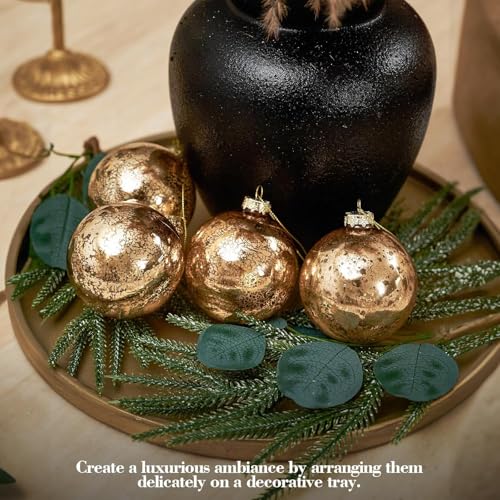 Gold Mercury Glass Christmas Ornaments Set of 12 - 3.15 Inch - Mercury Gold Variation