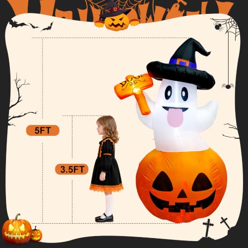 Halloween Inflatable Pumpkin Ghost with Black and White Variation - 5ft Outdoor Decor