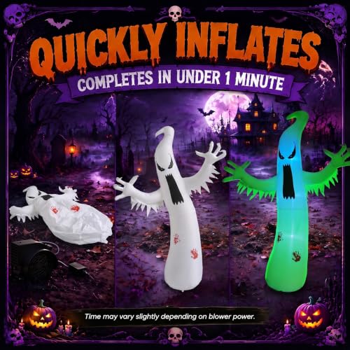 Giant 12FT Inflatable Ghost Halloween Decoration with 4-Color LED Lights, Water Bags & Stakes