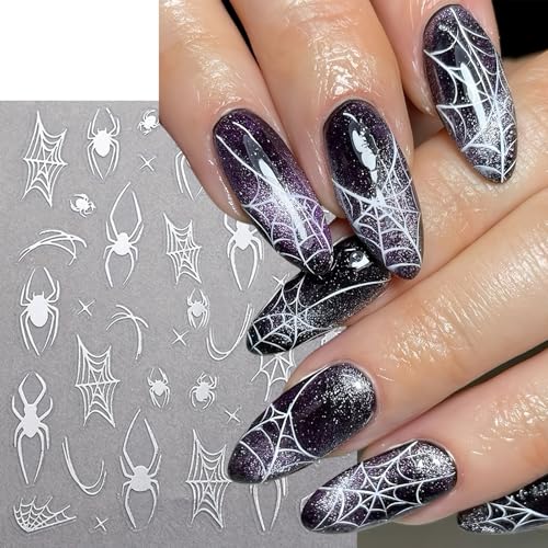 Halloween Spider Nail Stickers Set - Self-Adhesive Web & Spider Design for DIY Nails - 8 Sheets