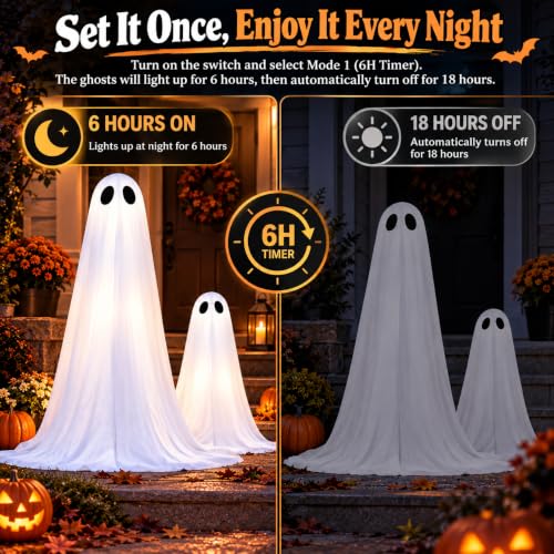 Outdoor Light Up Ghost Decorations 36 Inch & 18 Inch with Timer - Halloween Yard Props - Variation: White Ghosts