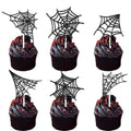 18pcs Black Glitter Halloween Cupcake Toppers for Spider Web Theme Party Decor