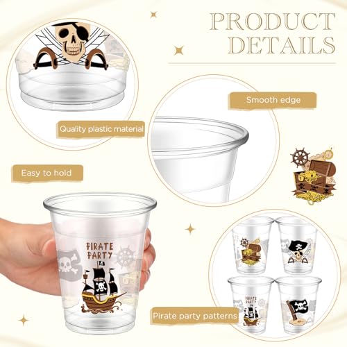 Disposable Pirate Pattern Plastic Cups - 12 oz Bulk Party Supplies