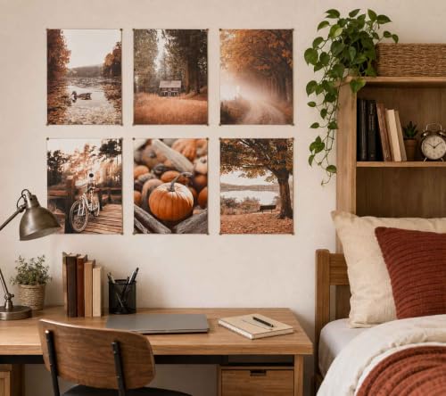 Autumn Landscape Canvas Wall Art Set - Fall Tree & Nature Posters, 16x12 Inches, Unframed - Seasonal Home Decor
