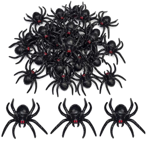 Halloween Spider Cupcake Toppers Pack 36 - Realistic Red Eye Plastic Decor