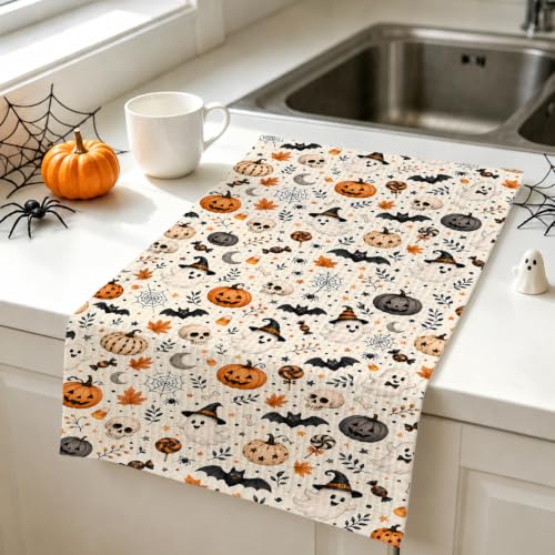Halloween Kitchen Towels Set - Spooky Cream Dish Hand Towels, 2 Pack, Variation Towel37