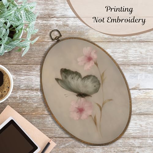 Oval Wall Art Decor - Butterfly Floral Canvas for Home & Bedroom