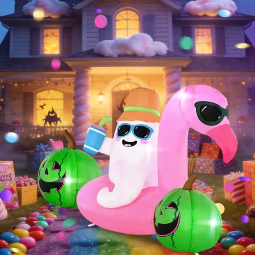 6FT Elf Flamingo Swimming Ring with LED Lights - Outdoor Inflatable Decoration