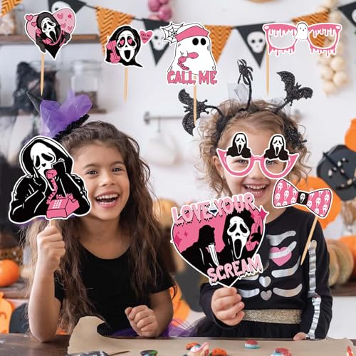 Pink Halloween Photo Booth Props - Ghost Variation 20Pcs Horror Party Decorations