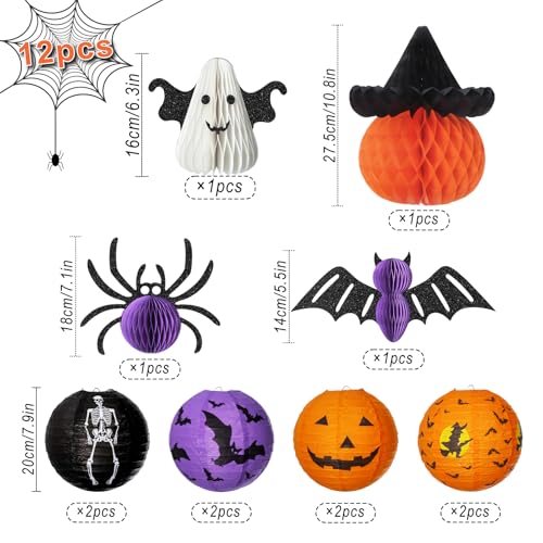 Halloween Paper Lanterns Decorations Set - Ghost, Pumpkin, Bat, Spider, Skeleton, Witch