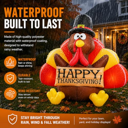 Danxilu 6 Ft Thanksgiving Inflatable Turkey with LEDs - Outdoor Yard Decor