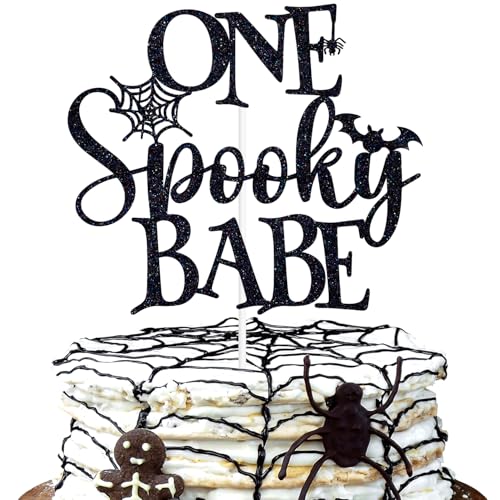 Halloween Baby Shower Cake Topper - Black Glitter Spooky Babe Decoration
