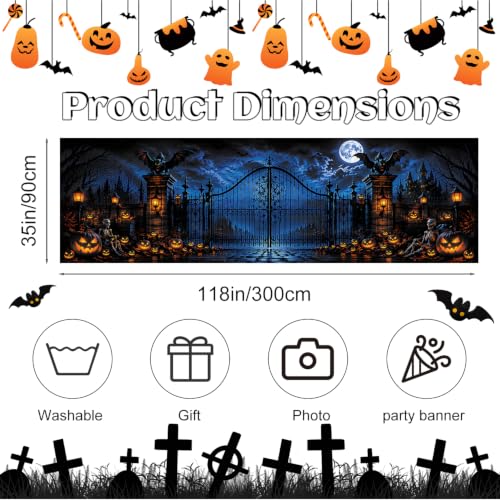 Halloween Fence Banner Large Waterproof Outdoor Decor with Gothic Gate & Haunted Castle - Variation 277-1