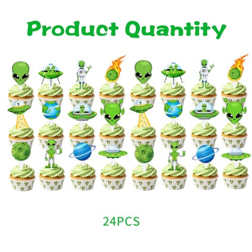 Alien Cupcake Toppers Set of 48 - Space Theme Cake Decorations for Party, Halloween, Birthday