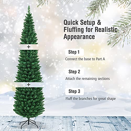 7FT Slim Christmas Tree with Metal Stand - Indoor & Outdoor PVC Decoration