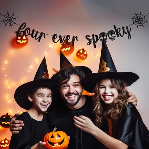 Halloween 4th Birthday Banner - Spooky Skull Party Decorations for Kids