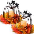 11.5-Inch Black Fall Pumpkin Lanterns with Flickering LED Candles - Set of 2
