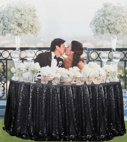 Black Sequin Round Tablecloth 120 Inch for Party, Halloween & Wedding Decor