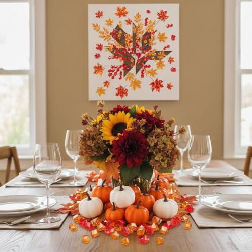 Fall Table Decor Bundle with Ice Cubes, Pumpkins & Maple Leaves