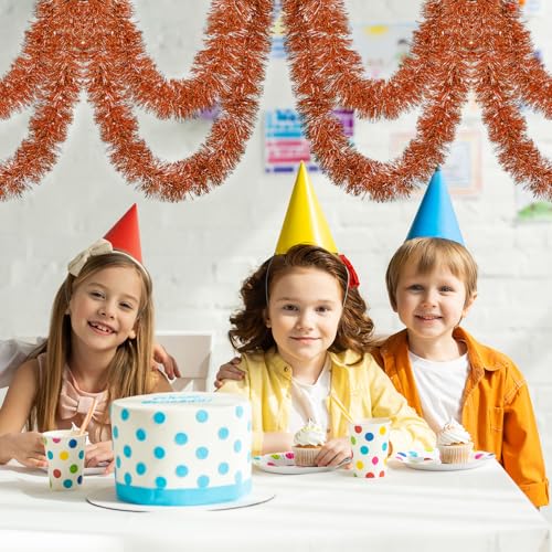 150 FT Light Orange Tinsel Garland - Holiday Party Decorations for Christmas Halloween New Year & Birthdays - Variation of Orange