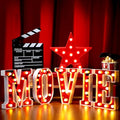 LED Movie Letter Sign Decorations - 10'' Height Movie Night Supplies Set of 7