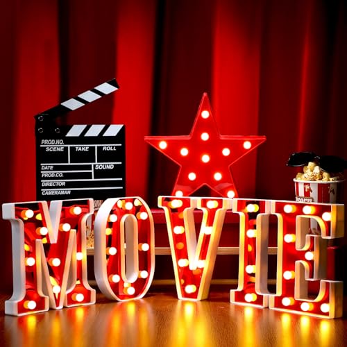 LED Movie Letter Sign Decorations - 10'' Height Movie Night Supplies Set of 7