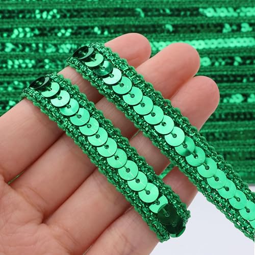 Green Sequin Ribbon Trim - 10 Yards Glitter Braid for Sewing & Crafts