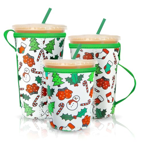 Jolly Holiday Reusable Neoprene Coffee Cup Sleeve Set - Insulated for Hot & Cold Drinks