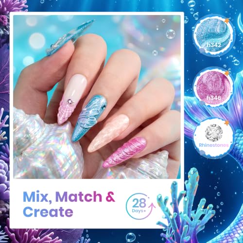Glitter Gel Nail Polish Set - Mermaid Ocean Blue & Shimmer Shades for DIY Manicure
